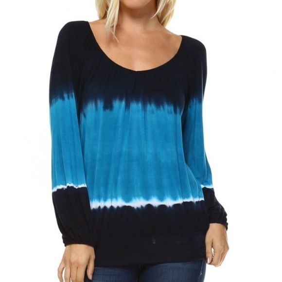 Off shoulder turquoise and navy top - Picture 4 of 5